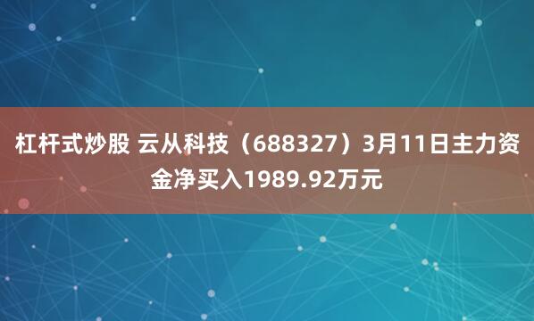 杠杆式炒股 云从科技（688327）3月11日主力资金净买入1989.92万元
