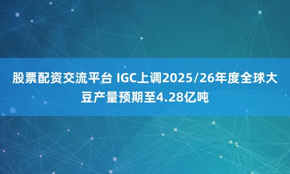 股票配资交流平台 IGC上调2025/26年度全球大豆产量预期至4.28亿吨