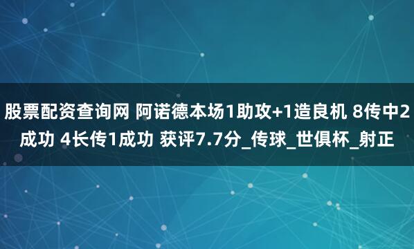 股票配资查询网 阿诺德本场1助攻+1造良机 8传中2成功 4长传1成功 获评7.7分_传球_世俱杯_射正