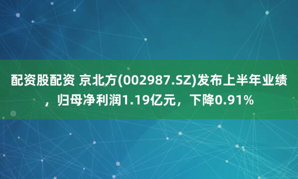 配资股配资 京北方(002987.SZ)发布上半年业绩，归母净利润1.19亿元，下降0.91%